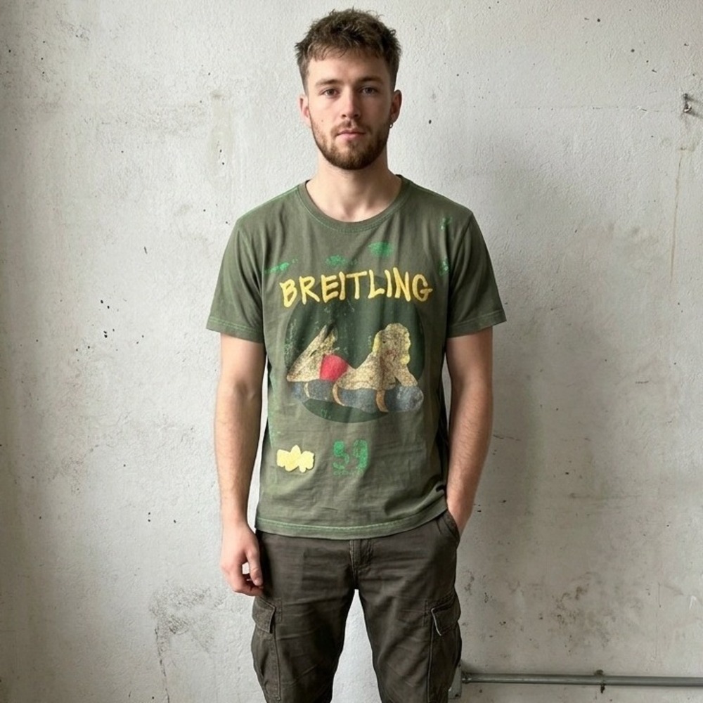 Alpha Industries Mens T-Shirt Large Green Breitling Pinup‎ Girl Graphic Military